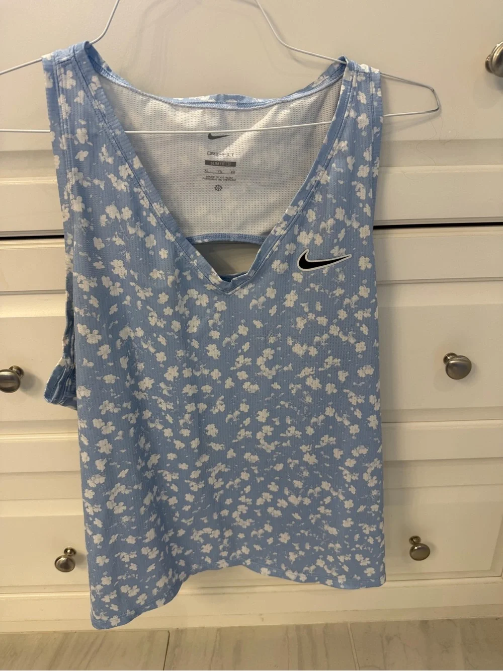 Nike Women's Blue Floral Dri-FIT V-Neck Tank Top